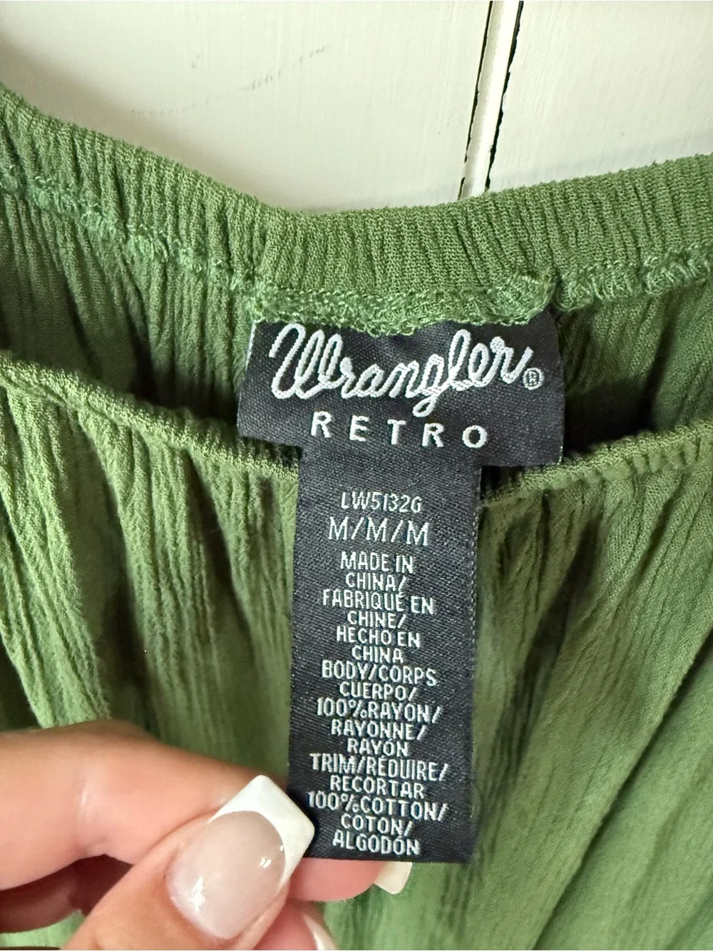 Wrangler Retro Olive Green Off-Shoulder Peasant Top